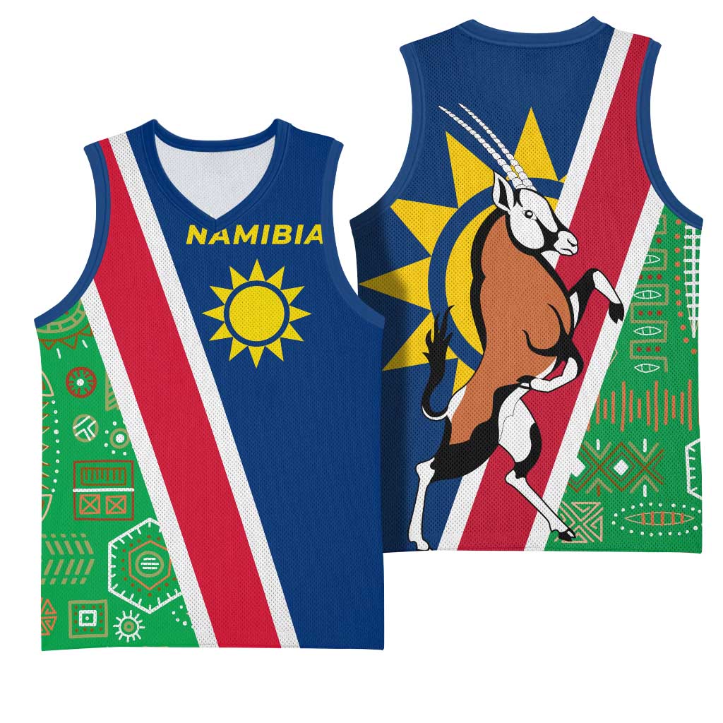 Namibia Gemsbok Basketball Jersey Flag Design with African Patterns TS04