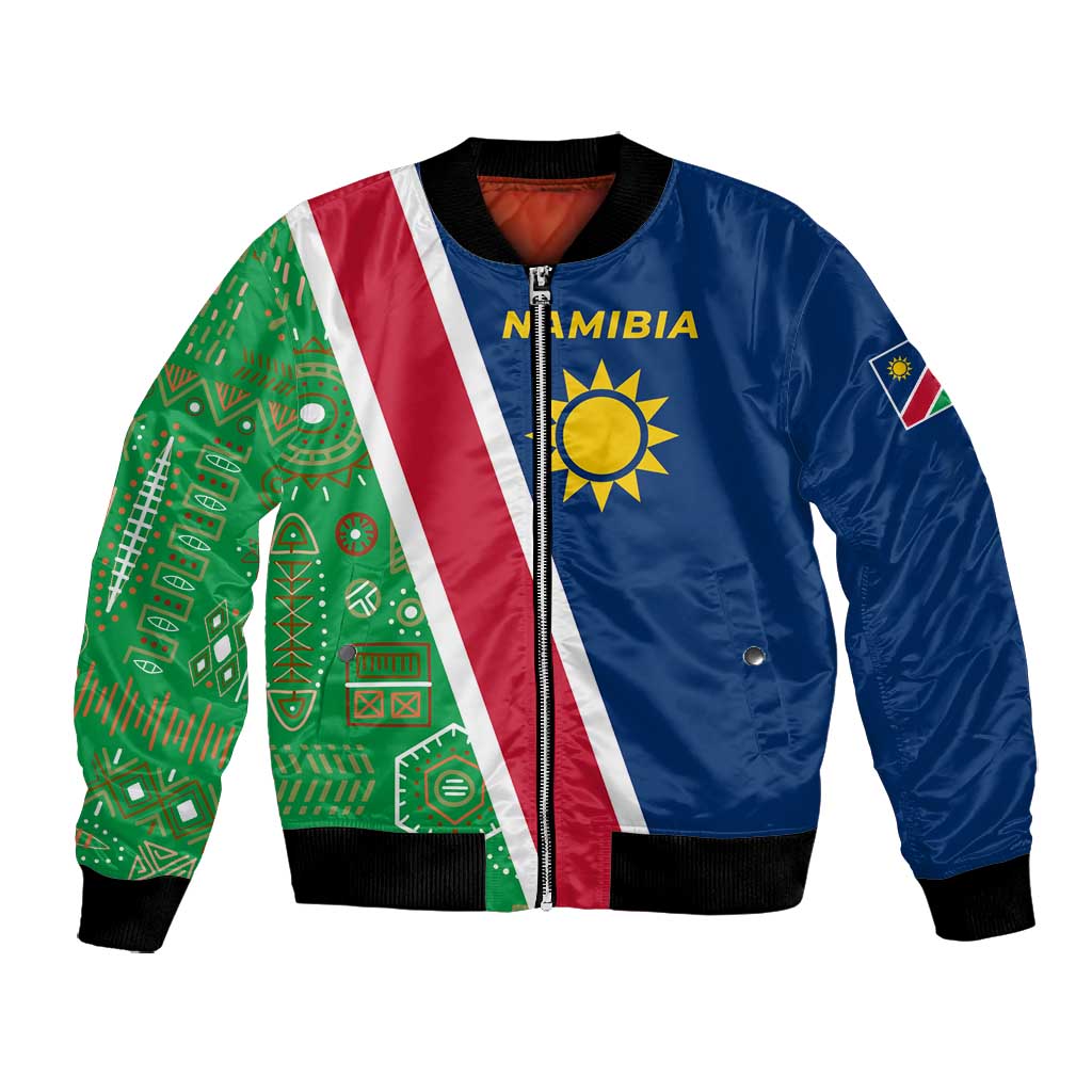 Namibia Gemsbok Bomber Jacket Flag Design with African Patterns