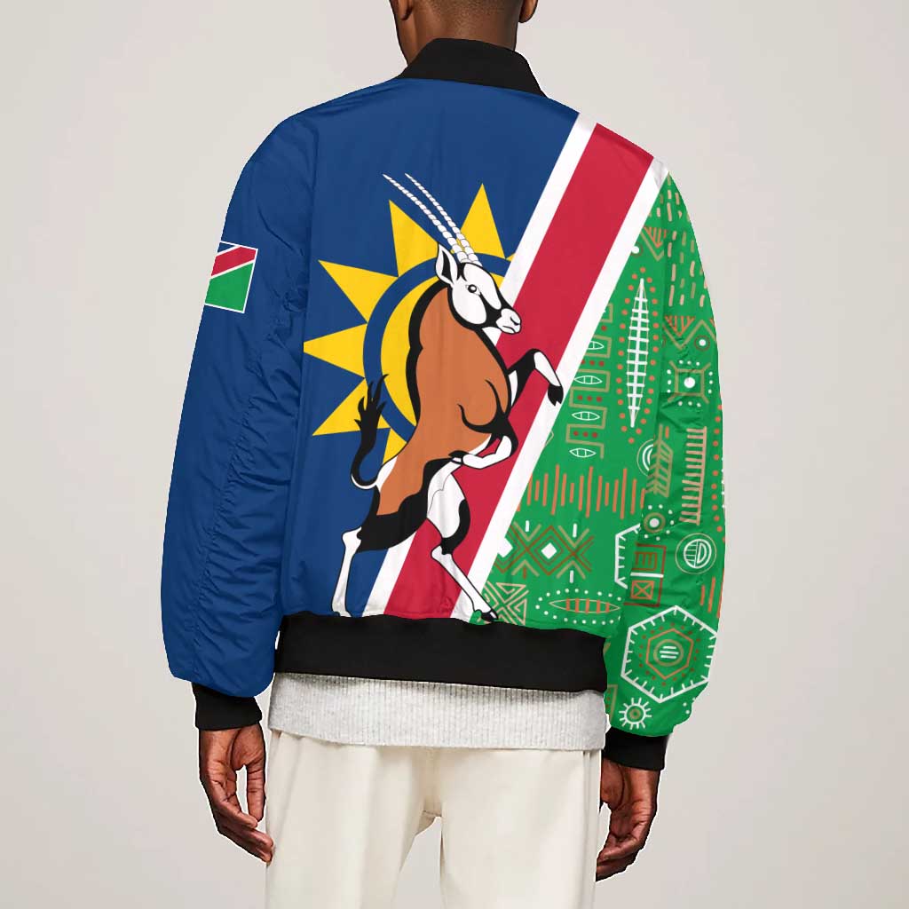 Namibia Gemsbok Bomber Jacket Flag Design with African Patterns