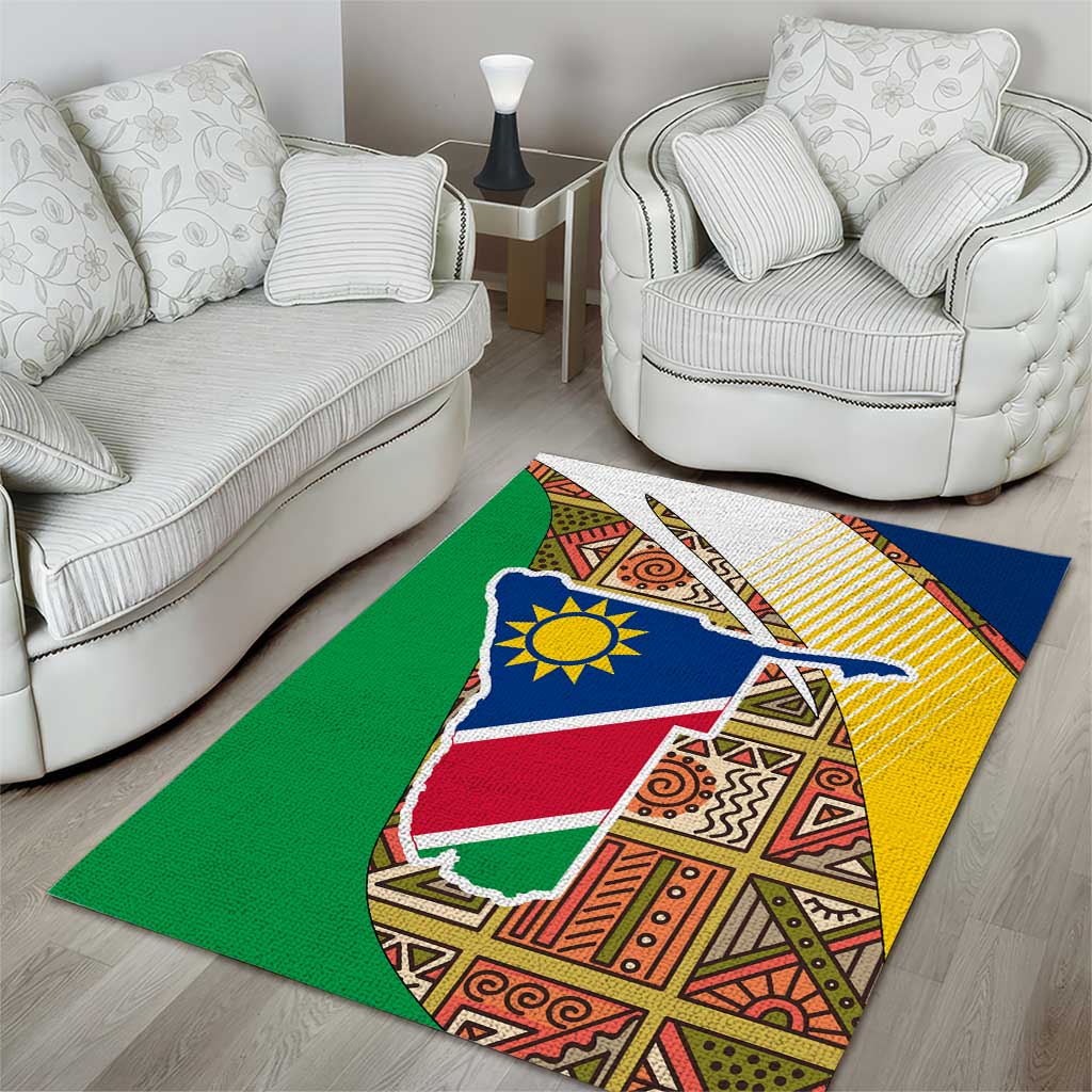 Afro Namibia Map Area Rug National Emblem and Cultural Motif Design