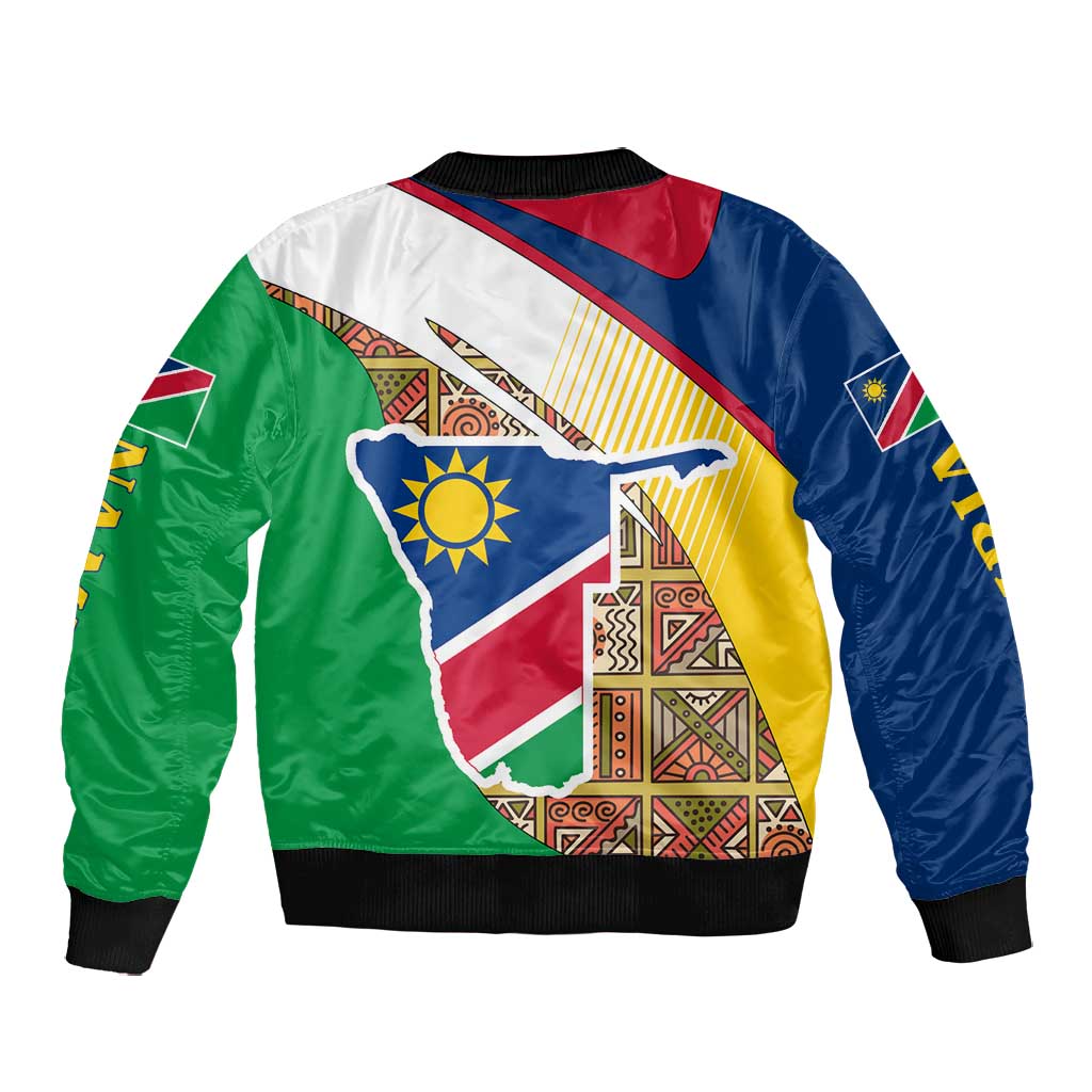 Afro Namibia Map Bomber Jacket National Emblem and Cultural Motif Design