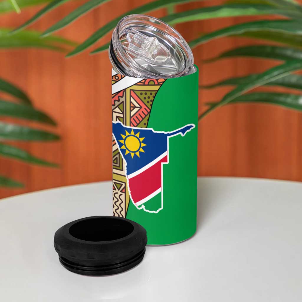 Afro Namibia Map 4 in 1 Can Cooler Tumbler National Emblem and Cultural Motif Design