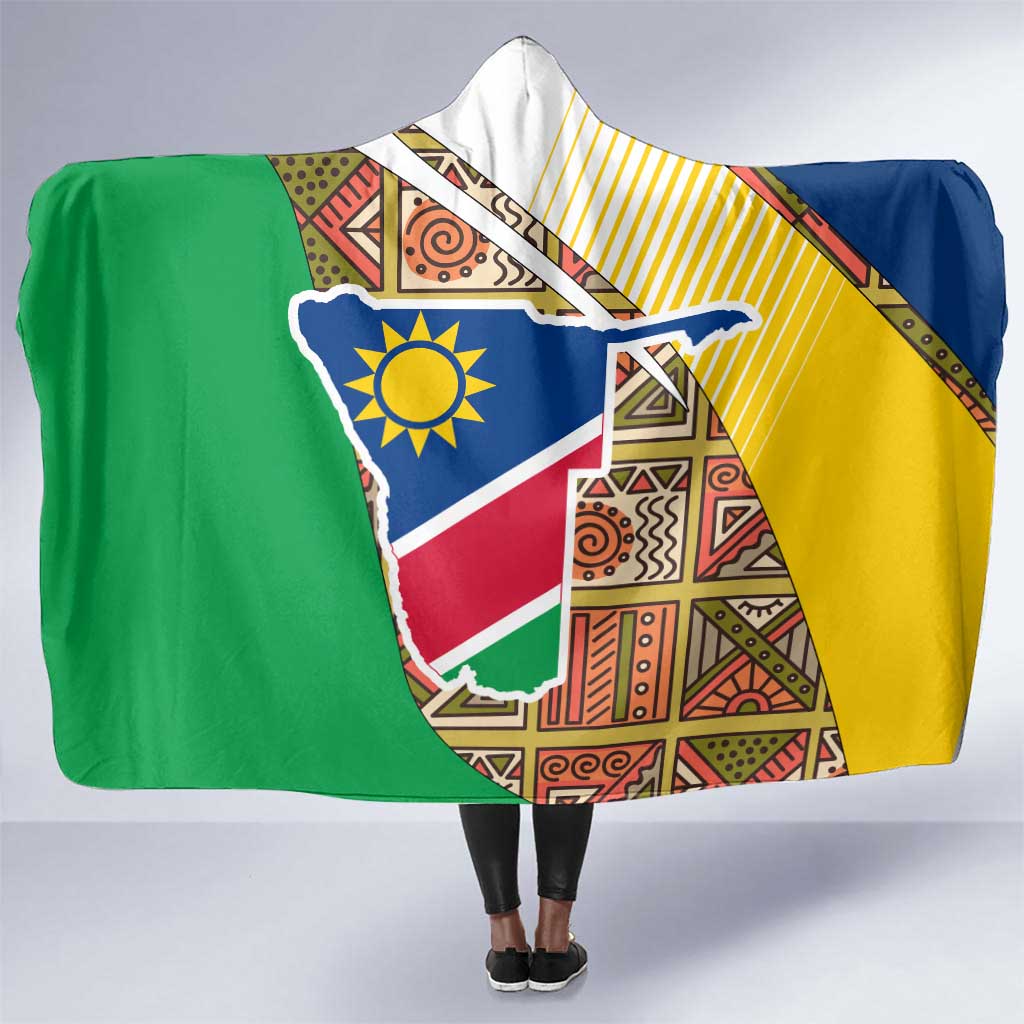 Afro Namibia Map Hooded Blanket National Emblem and Cultural Motif Design