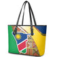 Afro Namibia Map Leather Tote Bag National Emblem and Cultural Motif Design