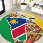 Afro Namibia Map Round Carpet National Emblem and Cultural Motif Design
