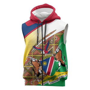 Afro Namibia Map Sleeveless Zip Hoodie National Emblem and Cultural Motif Design - African Pride