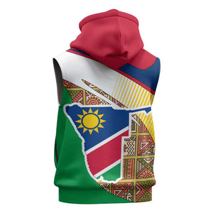 Afro Namibia Map Sleeveless Zip Hoodie National Emblem and Cultural Motif Design - African Pride