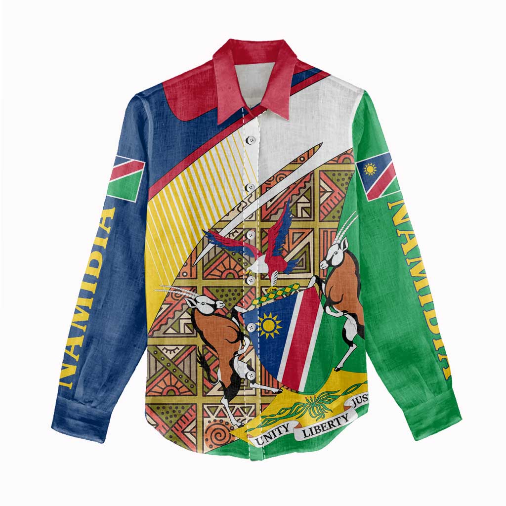 Afro Namibia Map Women Casual Shirt National Emblem and Cultural Motif Design