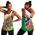 Afro Namibia Map Women Racerback Tank National Emblem and Cultural Motif Design