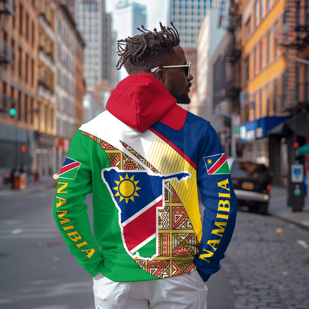 Afro Namibia Map Zip Hoodie National Emblem and Cultural Motif Design