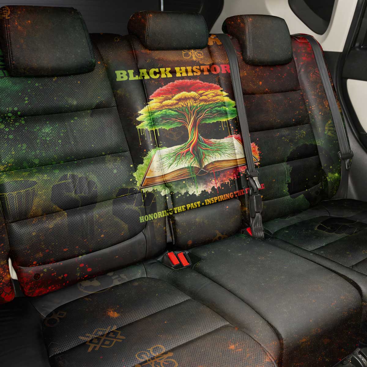 Black History Tree of Knowledge Back Car Seat Cover Pan-African Afrocentric Drip Art Illustration