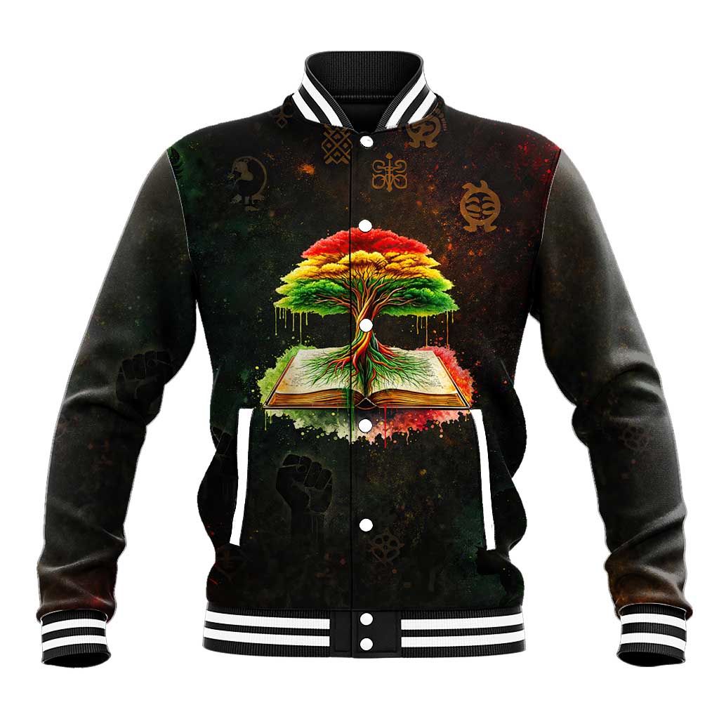 Black History Tree of Knowledge Baseball Jacket Pan-African Afrocentric Drip Art Illustration