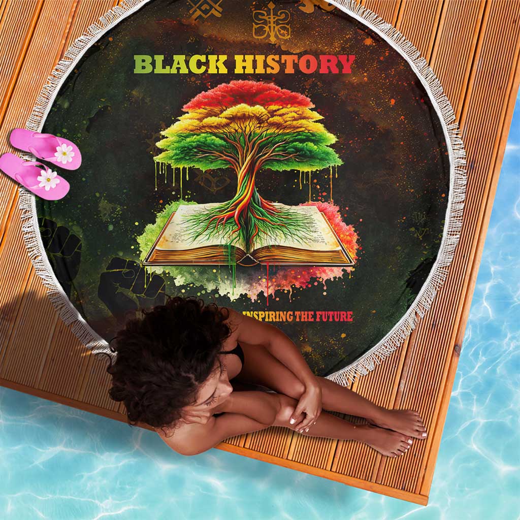 Black History Tree of Knowledge Beach Blanket Pan-African Afrocentric Drip Art Illustration