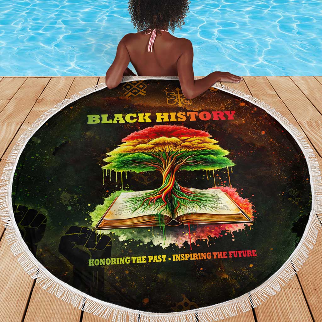 Black History Tree of Knowledge Beach Blanket Pan-African Afrocentric Drip Art Illustration