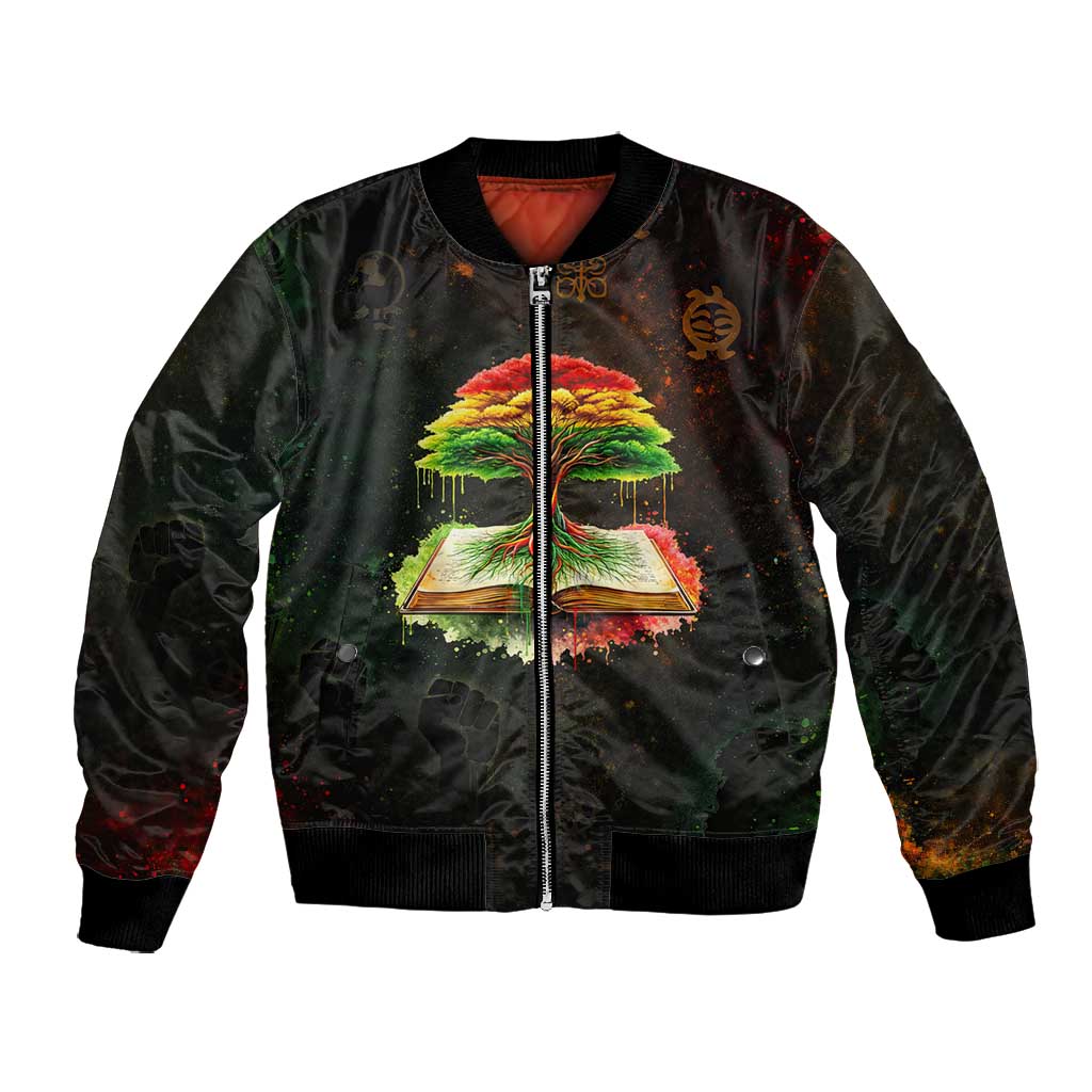 Black History Tree of Knowledge Bomber Jacket Pan-African Afrocentric Drip Art Illustration