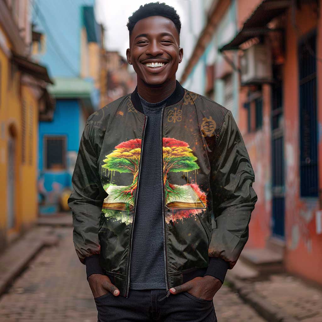Black History Tree of Knowledge Bomber Jacket Pan-African Afrocentric Drip Art Illustration