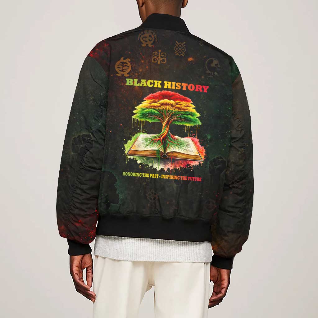 Black History Tree of Knowledge Bomber Jacket Pan-African Afrocentric Drip Art Illustration