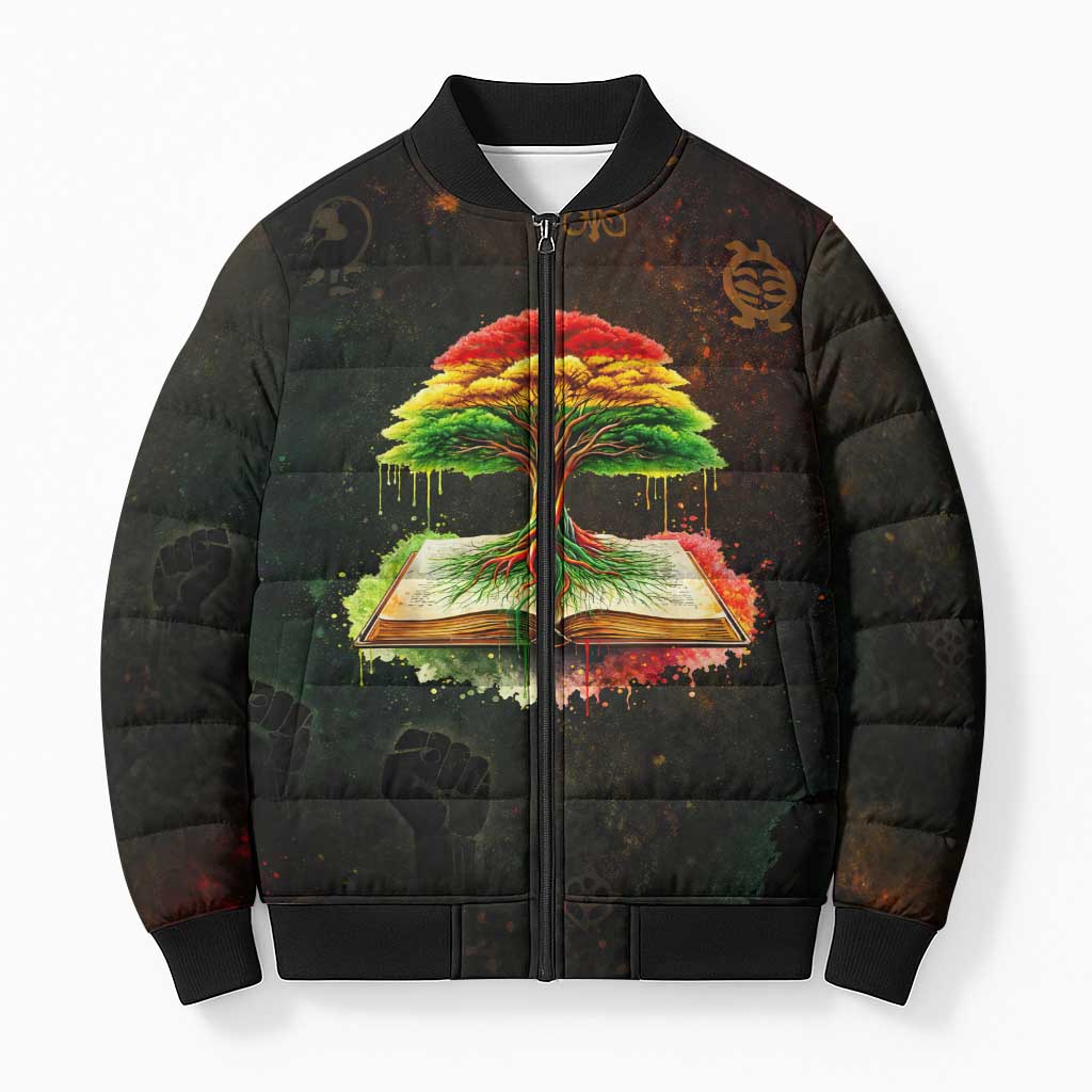 Black History Tree of Knowledge Bomber Puffer Jacket Pan-African Afrocentric Drip Art Illustration