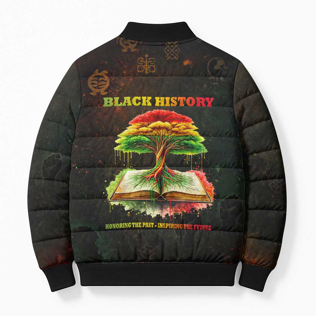 Black History Tree of Knowledge Bomber Puffer Jacket Pan-African Afrocentric Drip Art Illustration