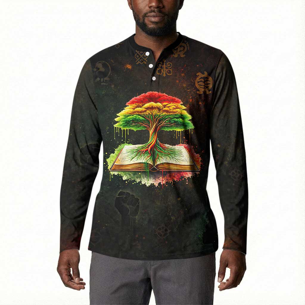 Black History Tree of Knowledge Button Sweatshirt Pan-African Afrocentric Drip Art Illustration