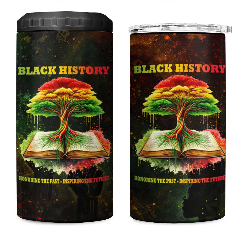 Black History Tree of Knowledge 4 in 1 Can Cooler Tumbler Pan-African Afrocentric Drip Art Illustration