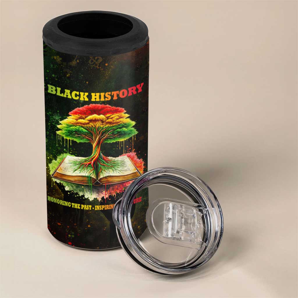Black History Tree of Knowledge 4 in 1 Can Cooler Tumbler Pan-African Afrocentric Drip Art Illustration