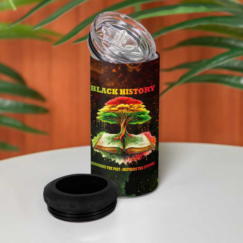 Black History Tree of Knowledge 4 in 1 Can Cooler Tumbler Pan-African Afrocentric Drip Art Illustration