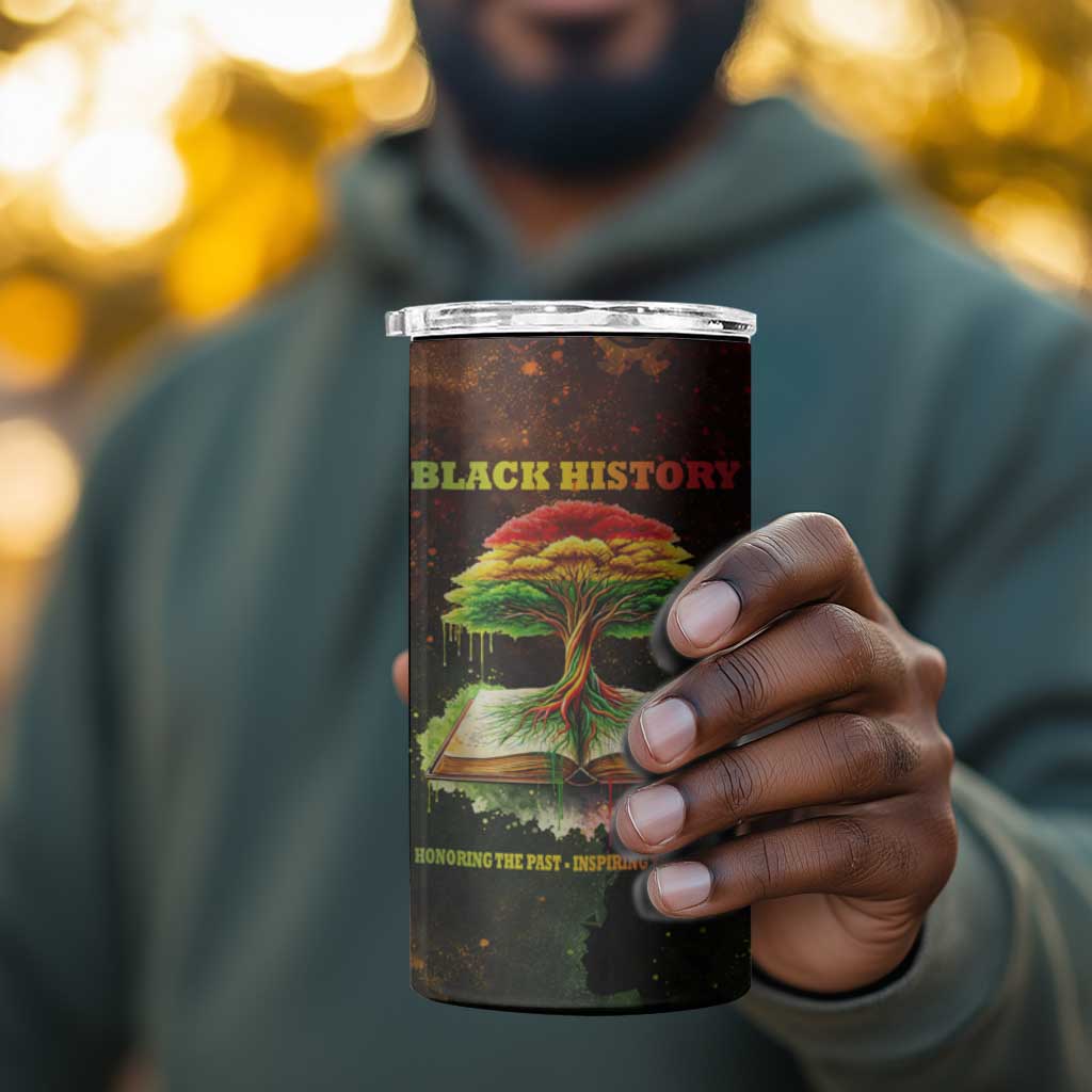 Black History Tree of Knowledge 4 in 1 Can Cooler Tumbler Pan-African Afrocentric Drip Art Illustration