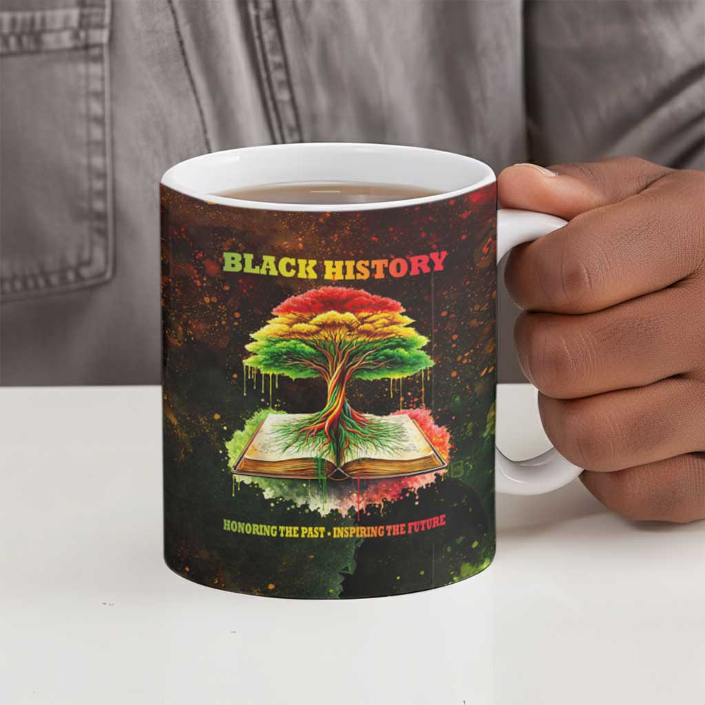 Black History Tree of Knowledge Ceramic Mug Pan-African Afrocentric Drip Art Illustration