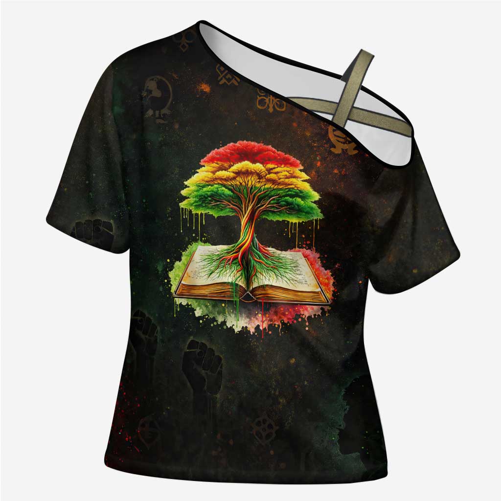Black History Tree of Knowledge Cross Shoulder Shirt Pan-African Afrocentric Drip Art Illustration