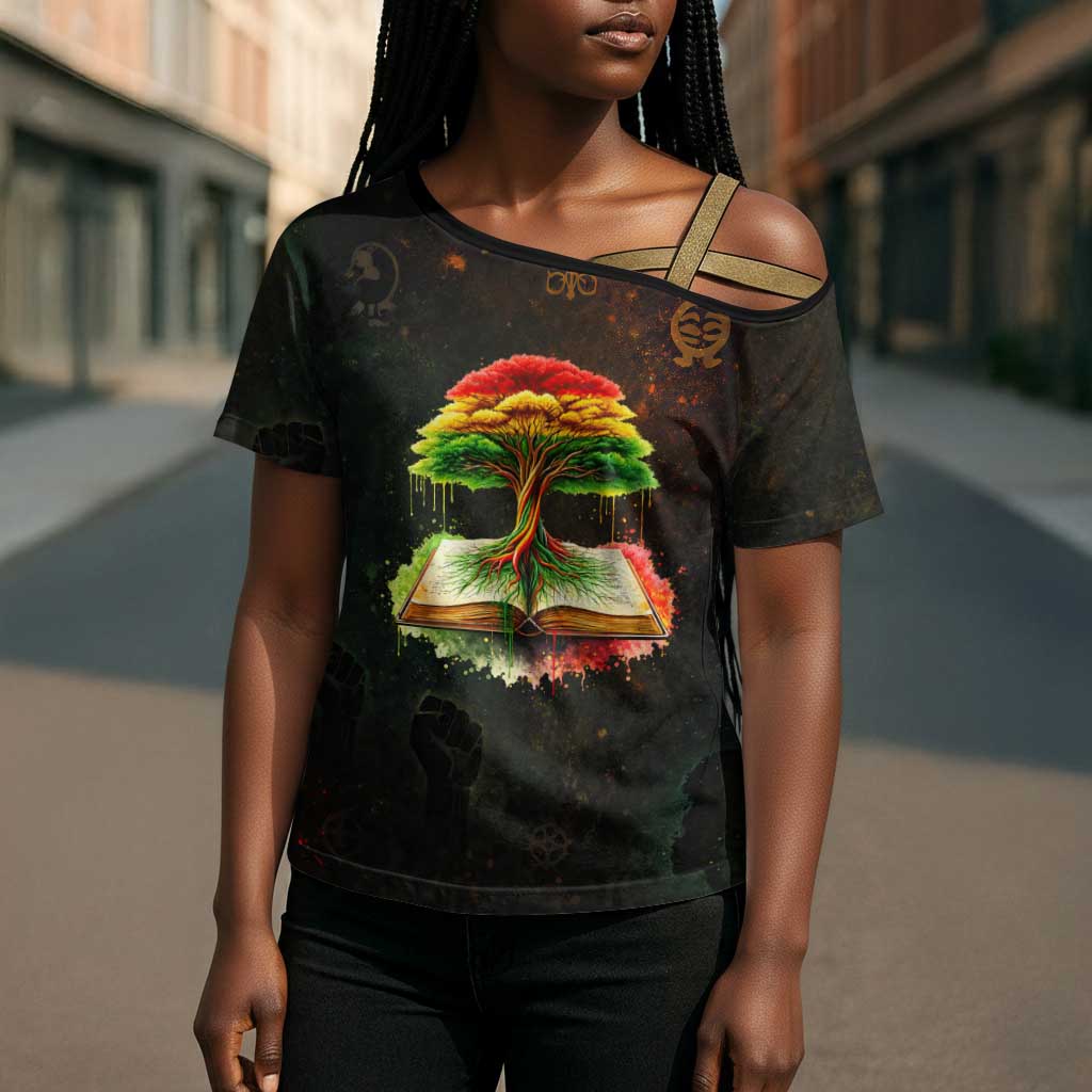 Black History Tree of Knowledge Cross Shoulder Shirt Pan-African Afrocentric Drip Art Illustration