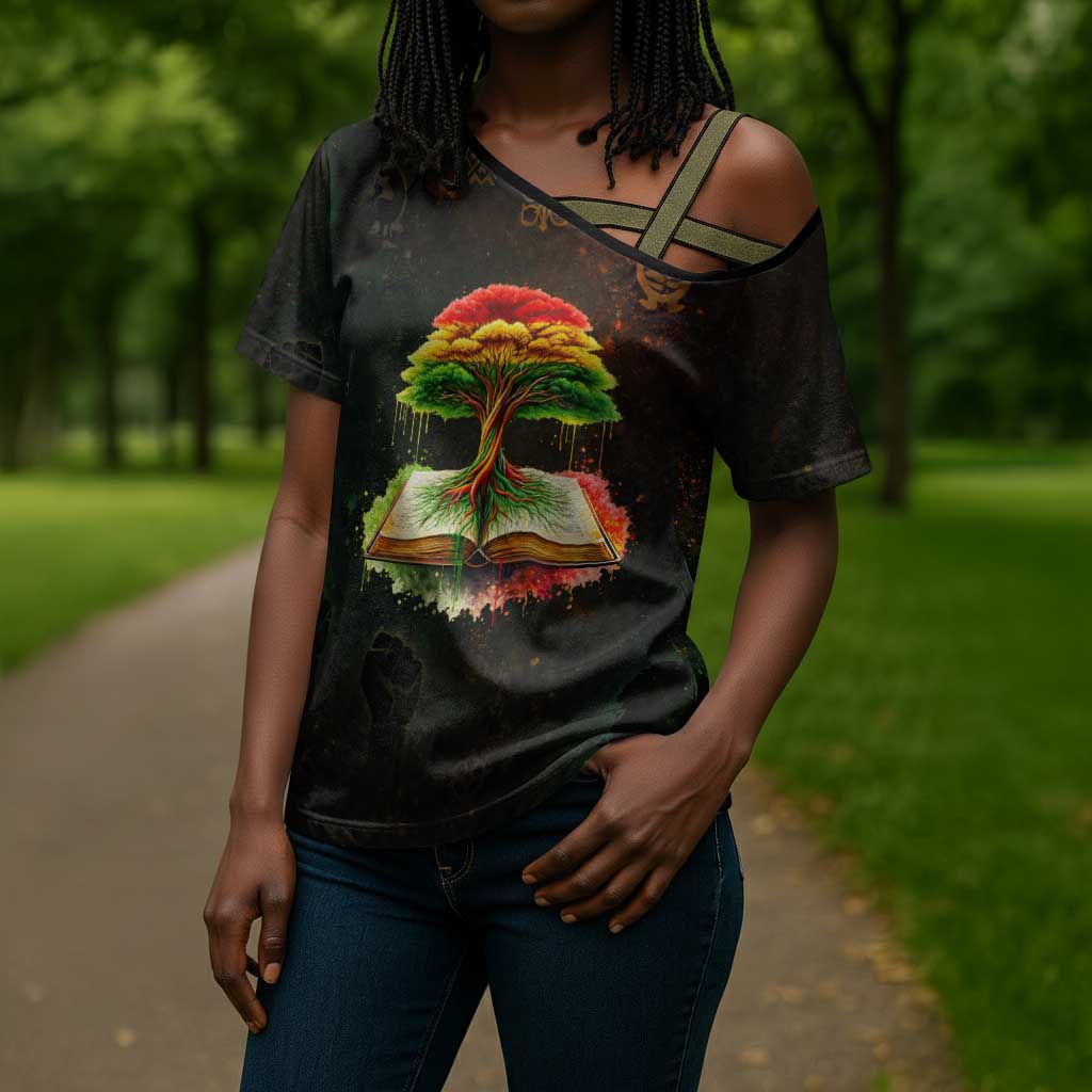 Black History Tree of Knowledge Cross Shoulder Shirt Pan-African Afrocentric Drip Art Illustration