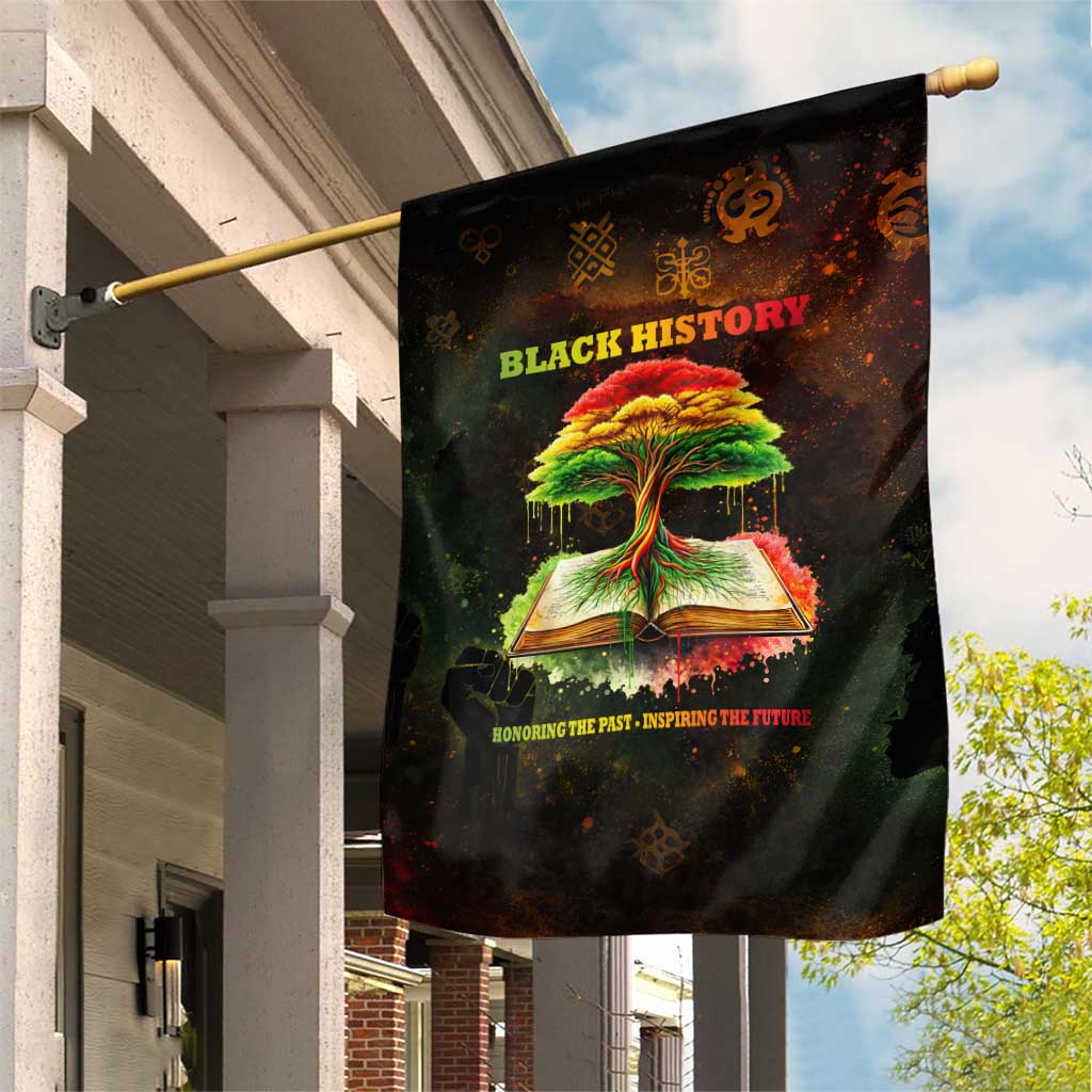 Black History Tree of Knowledge Garden Flag Pan-African Afrocentric Drip Art Illustration