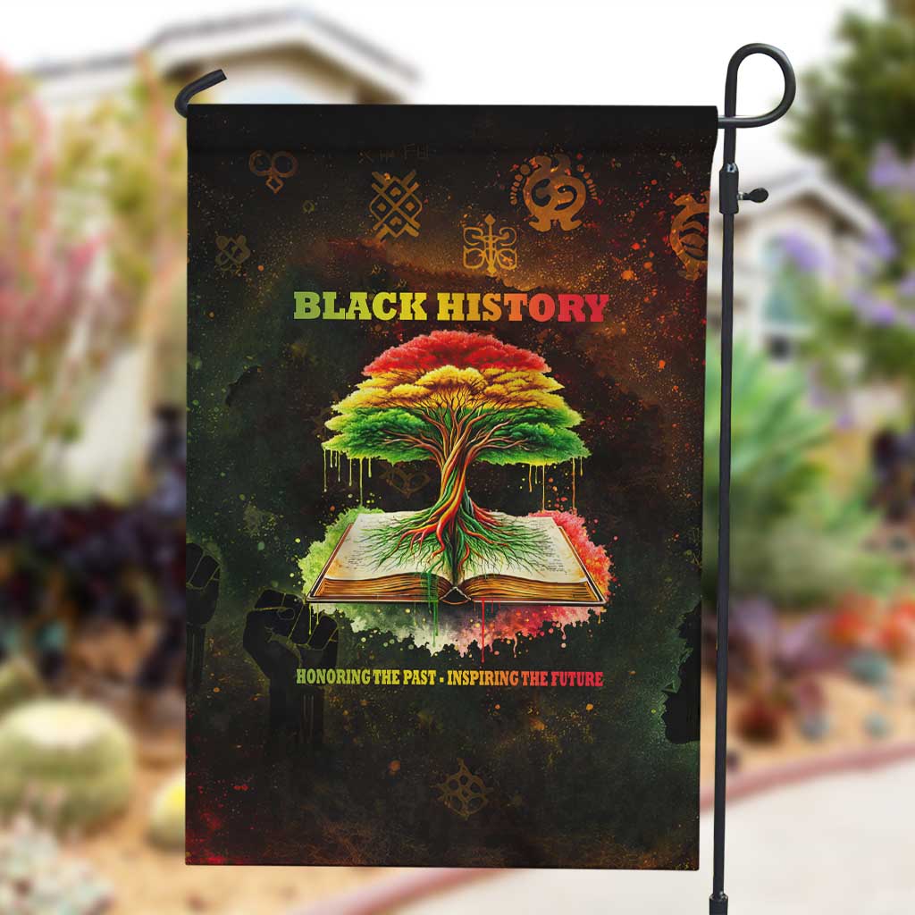 Black History Tree of Knowledge Garden Flag Pan-African Afrocentric Drip Art Illustration