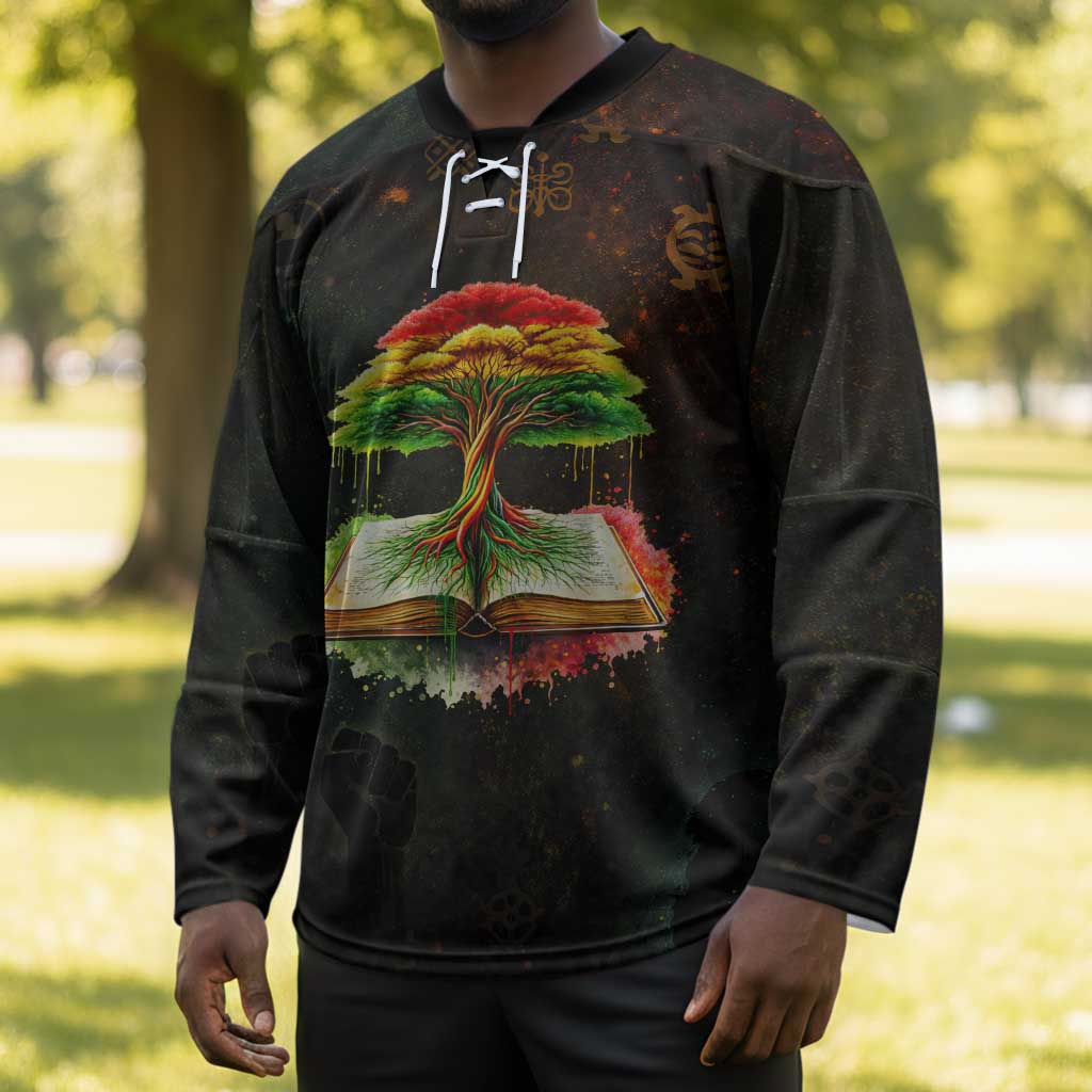 Black History Tree of Knowledge Hockey Jersey Pan-African Afrocentric Drip Art Illustration