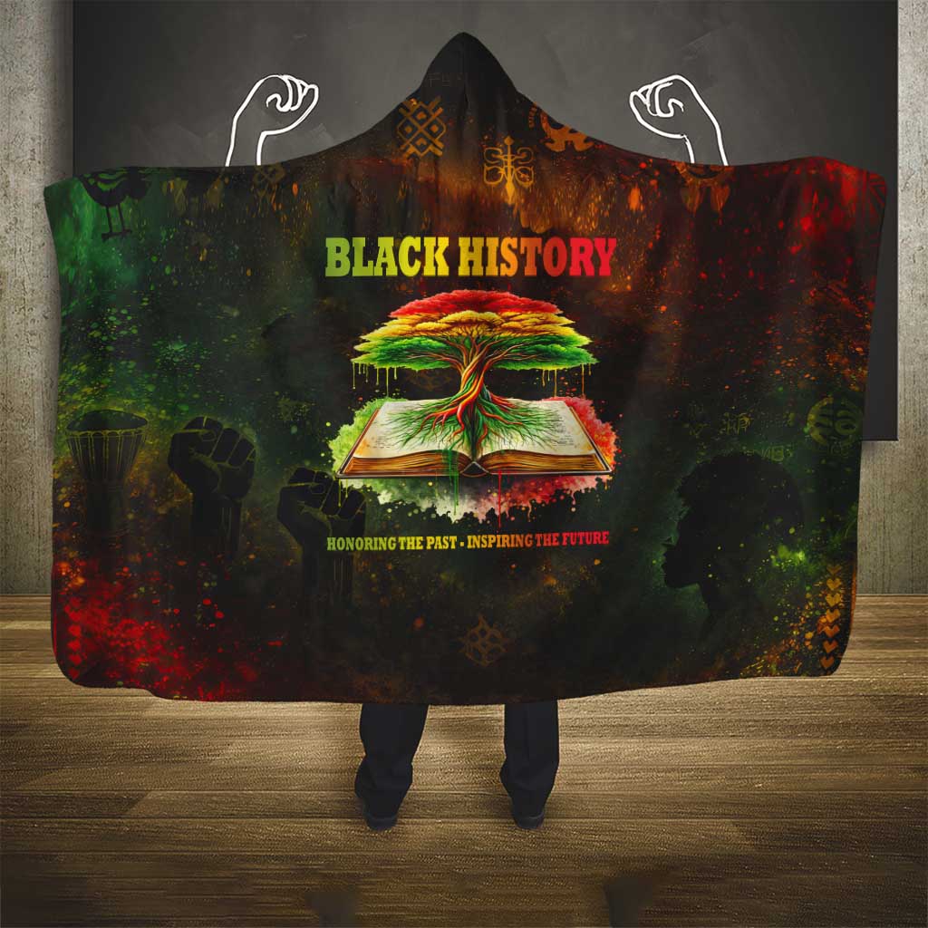 Black History Tree of Knowledge Hooded Blanket Pan-African Afrocentric Drip Art Illustration