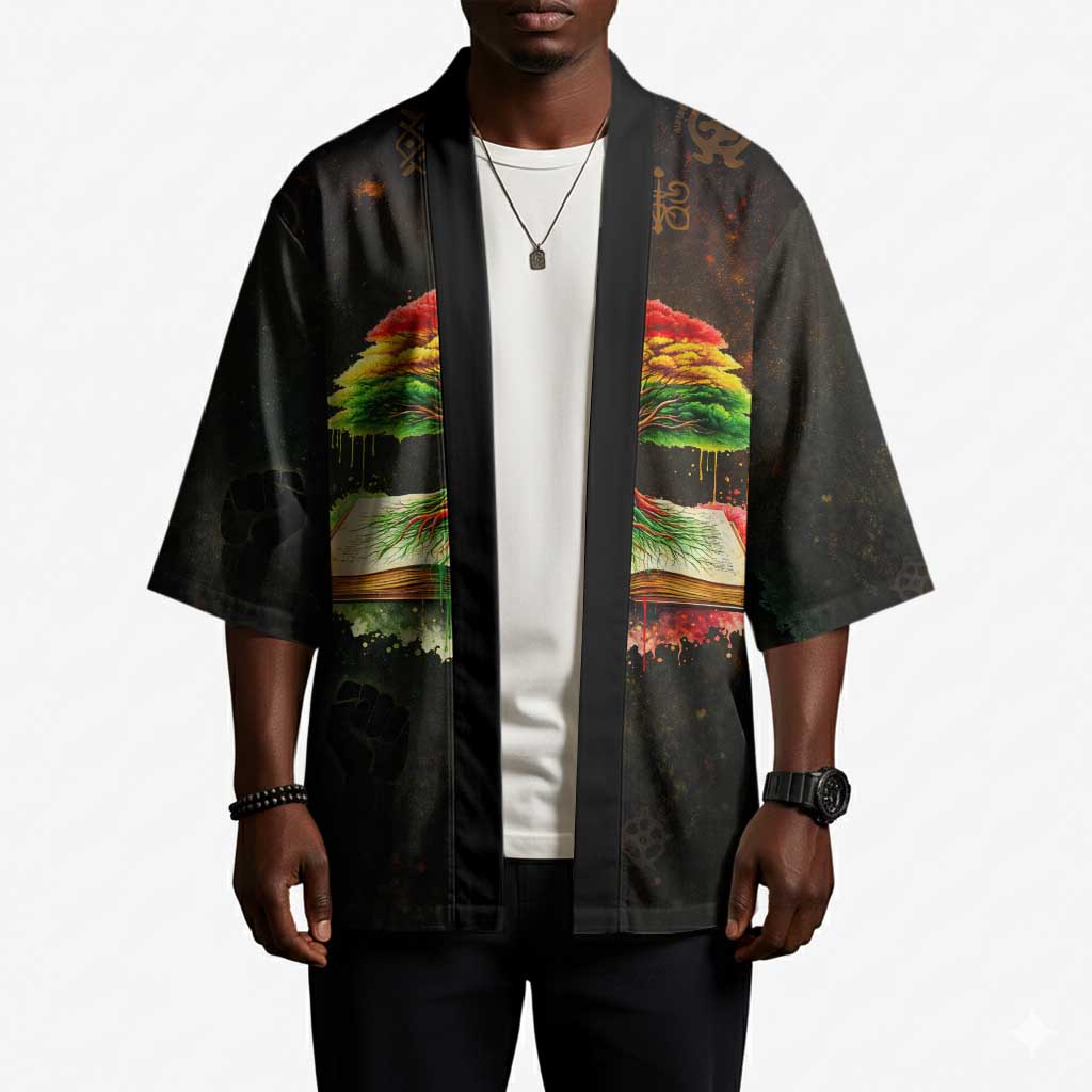 Black History Tree of Knowledge Kimono Pan-African Afrocentric Drip Art Illustration