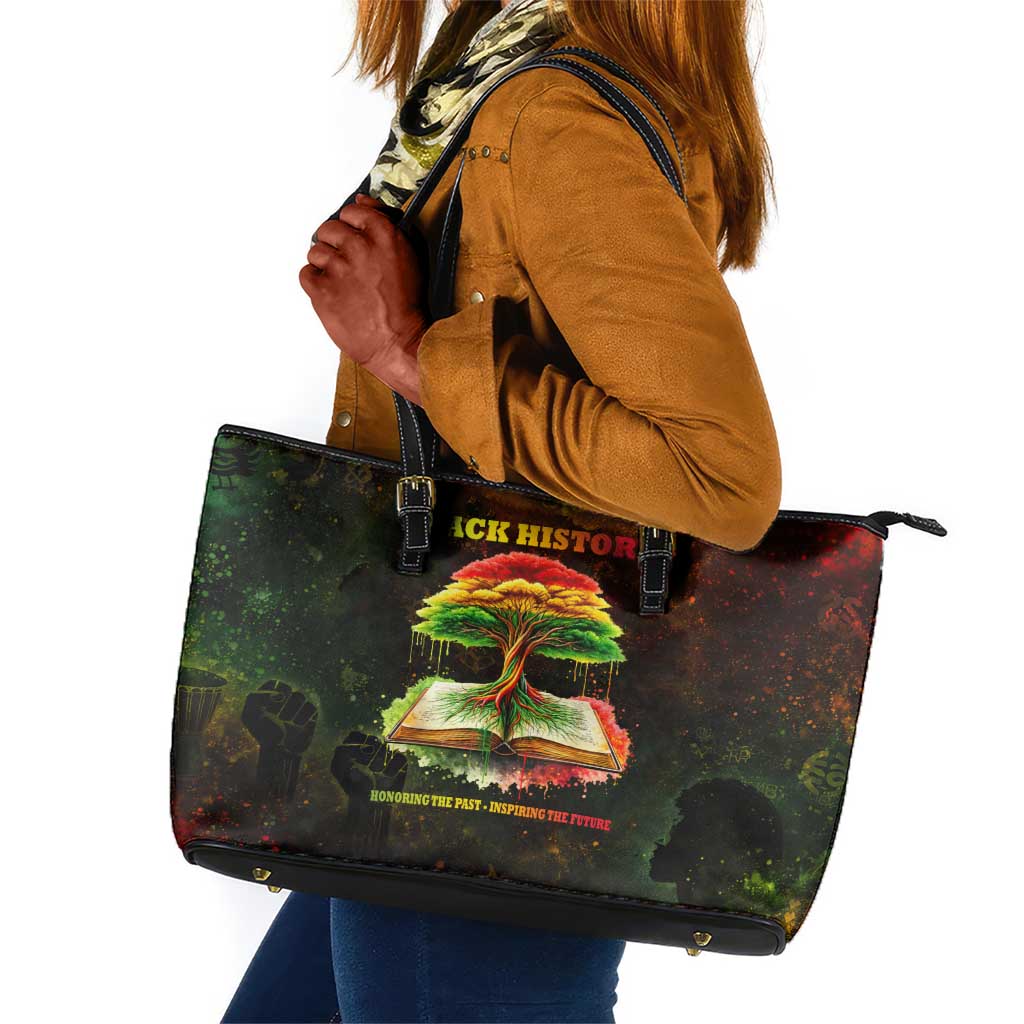 Black History Tree of Knowledge Leather Tote Bag Pan-African Afrocentric Drip Art Illustration