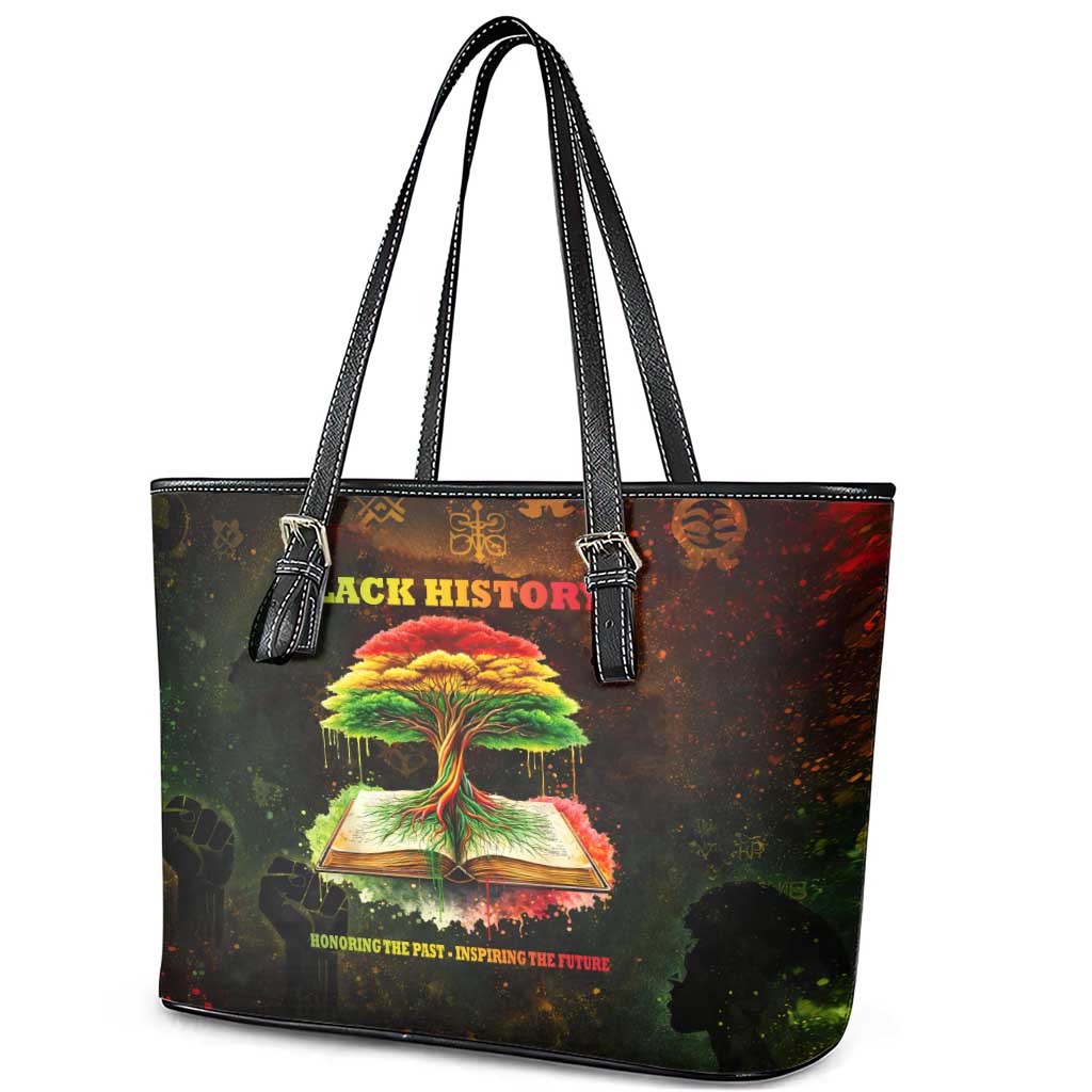 Black History Tree of Knowledge Leather Tote Bag Pan-African Afrocentric Drip Art Illustration