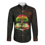 Black History Tree of Knowledge Long Sleeve Button Shirt Pan-African Afrocentric Drip Art Illustration