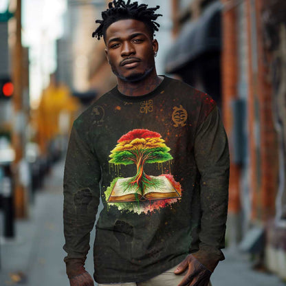 Black History Tree of Knowledge Long Sleeve Shirt Pan-African Afrocentric Drip Art Illustration