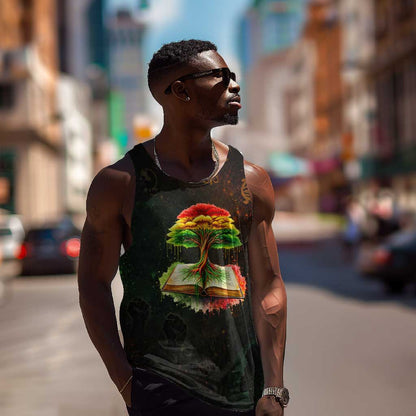 Black History Tree of Knowledge Men Tank Top Pan-African Afrocentric Drip Art Illustration