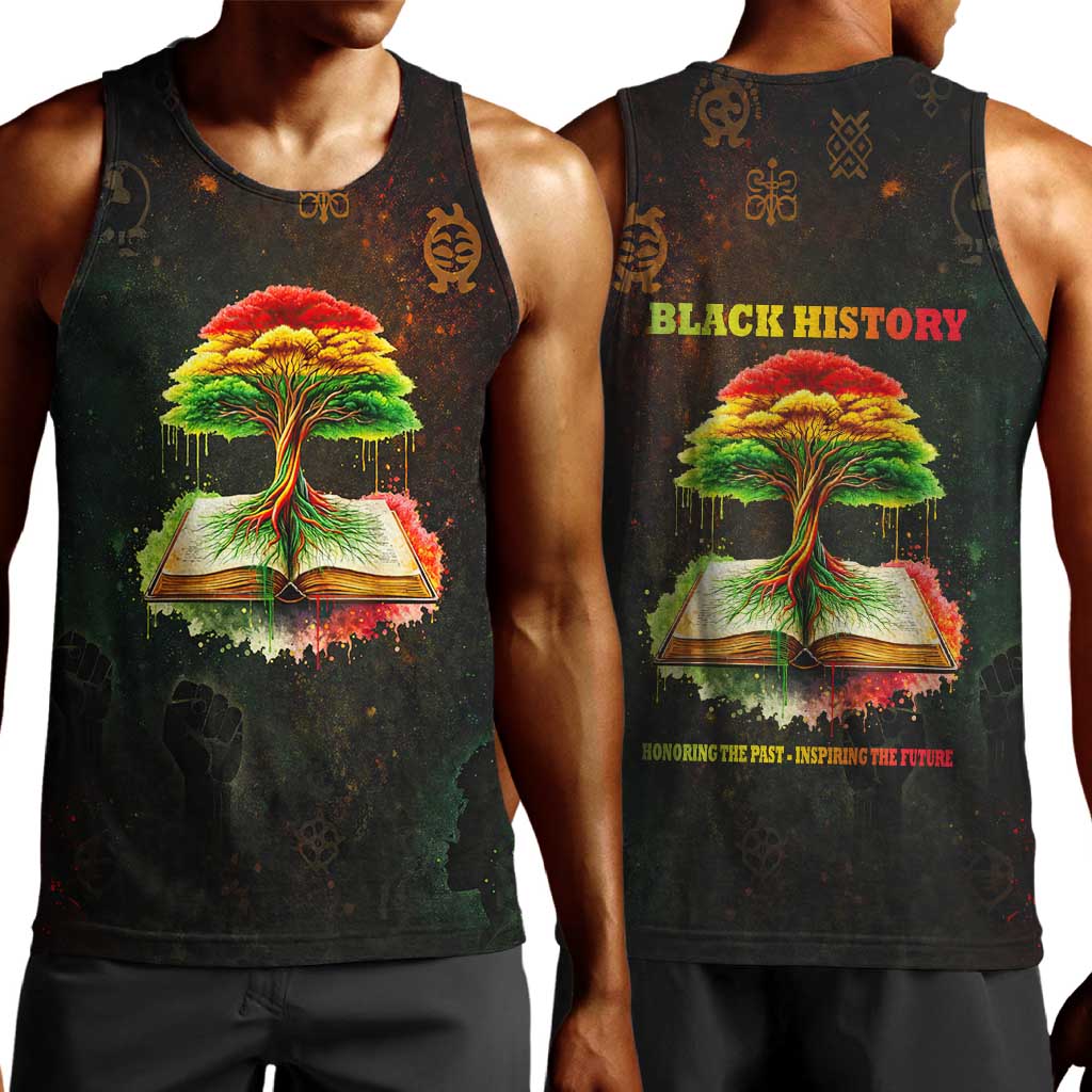 Black History Tree of Knowledge Men Tank Top Pan-African Afrocentric Drip Art Illustration