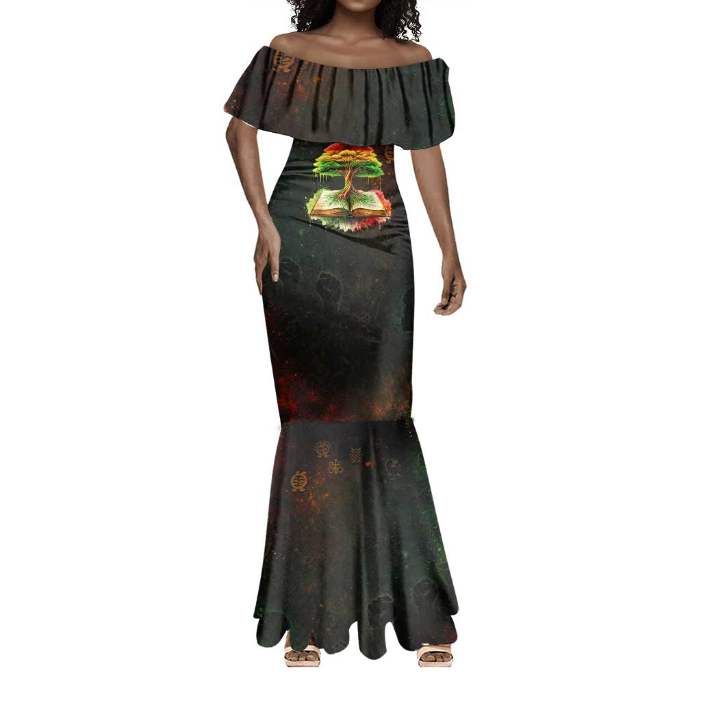 Black History Tree of Knowledge Mermaid Dress Pan-African Afrocentric Drip Art Illustration