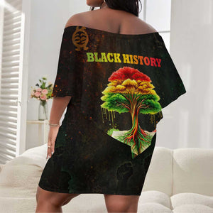 Black History Tree of Knowledge Off Shoulder Short Dress Pan-African Afrocentric Drip Art Illustration