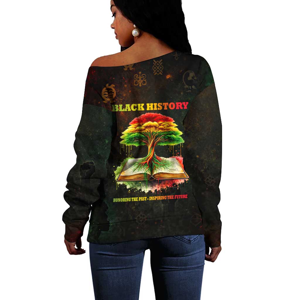 Black History Tree of Knowledge Off Shoulder Sweater Pan-African Afrocentric Drip Art Illustration