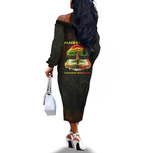 Black History Tree of Knowledge Off The Shoulder Long Sleeve Dress Pan-African Afrocentric Drip Art Illustration
