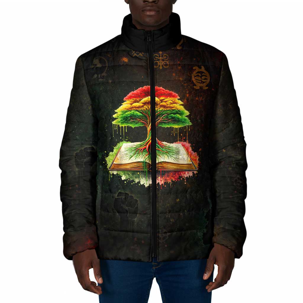 Black History Tree of Knowledge Padded Jacket Pan-African Afrocentric Drip Art Illustration