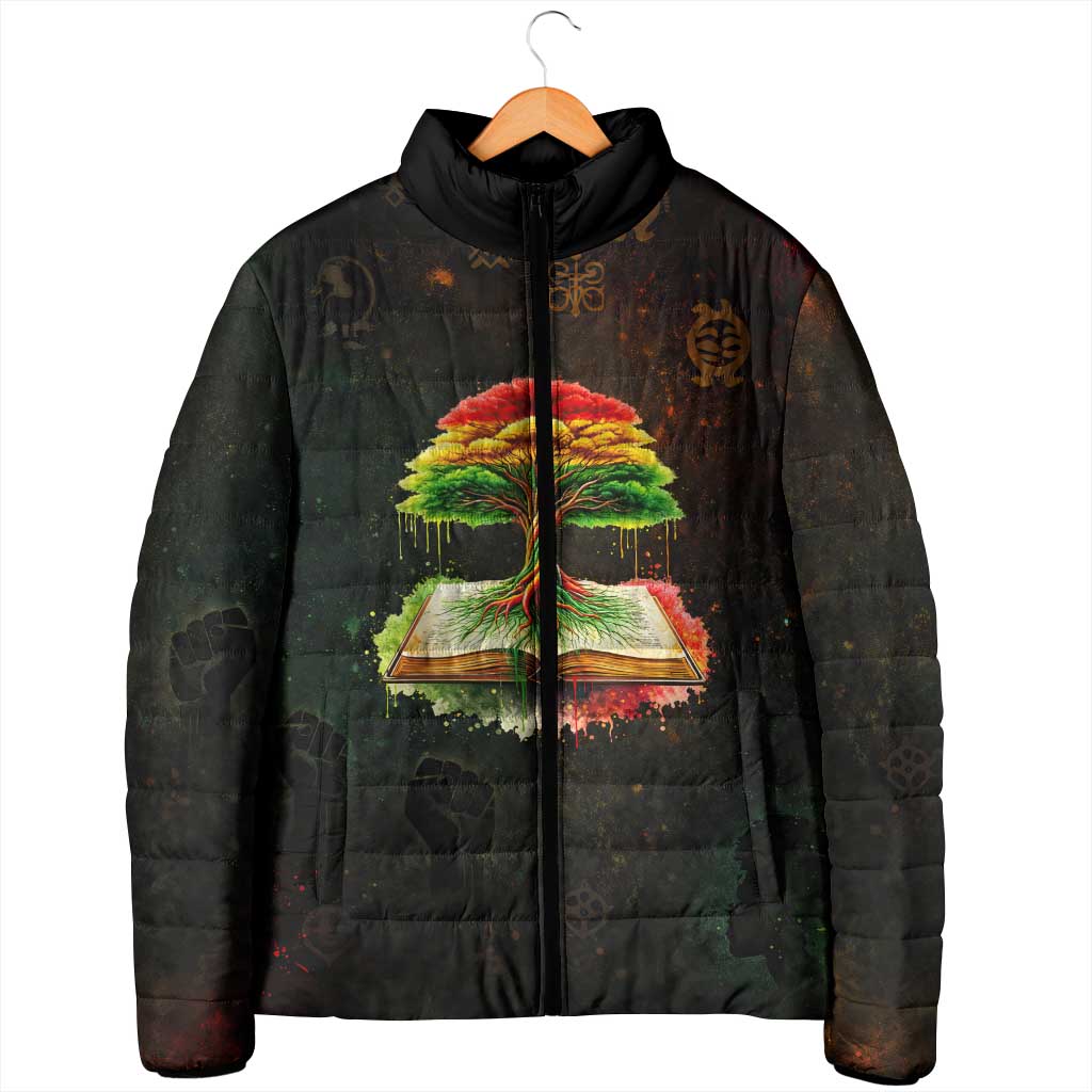 Black History Tree of Knowledge Padded Jacket Pan-African Afrocentric Drip Art Illustration
