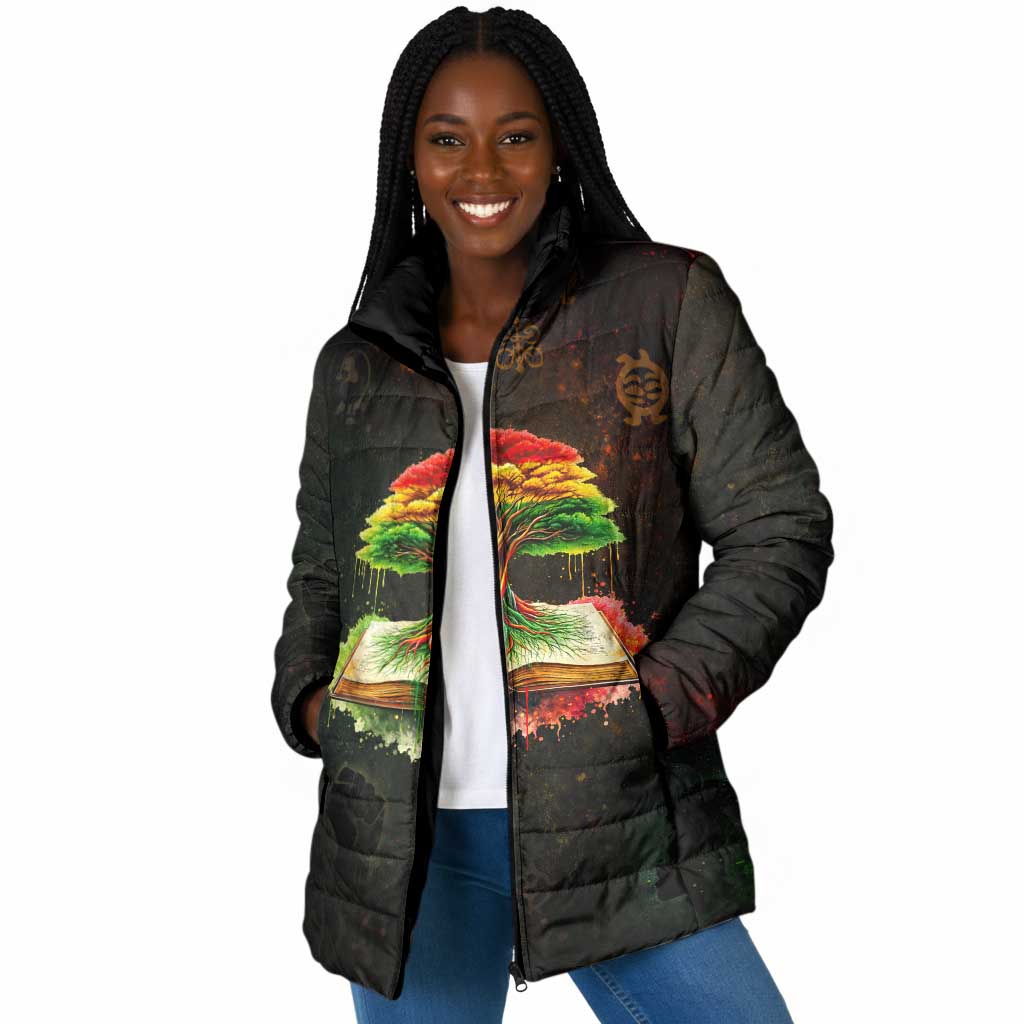 Black History Tree of Knowledge Padded Jacket Pan-African Afrocentric Drip Art Illustration